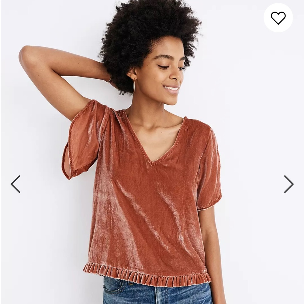 Madewell Velvet Tulip-Sleeve Ruffle Top sz small